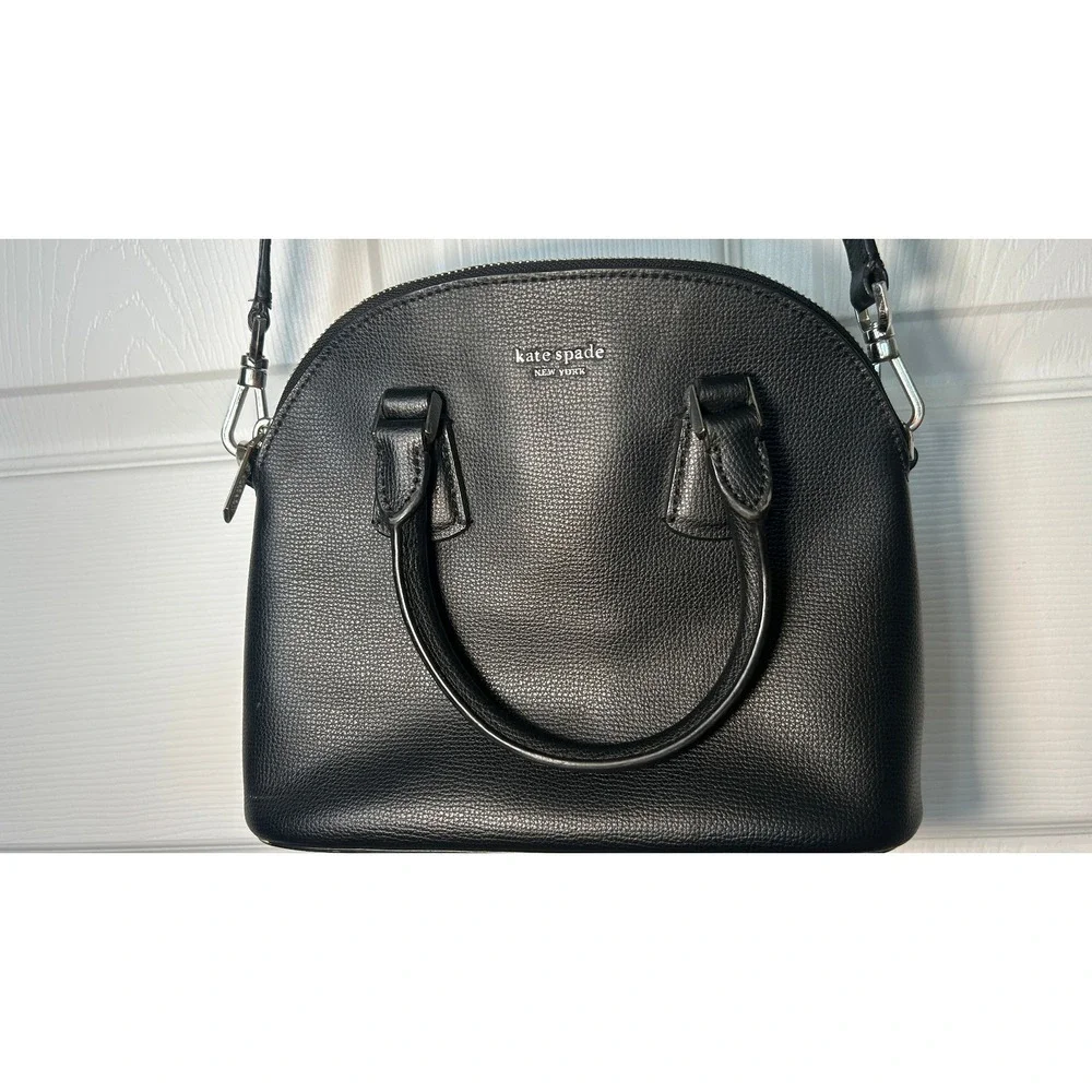 Kate Spade Black Pebbled Leather Dome Satchel Crossbody Bag‎ Capsule Purse